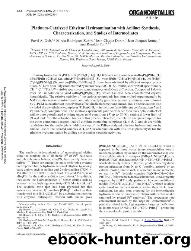 Platinum-Catalyzed Ethylene Hydroamination with Aniline: Synthesis, Characterization, and Studies of Intermediates by unknow
