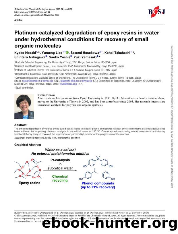 Platinum-catalyzed degradation of epoxy resins in water under hydrothermal conditions for recovery of small organic molecules by unknow