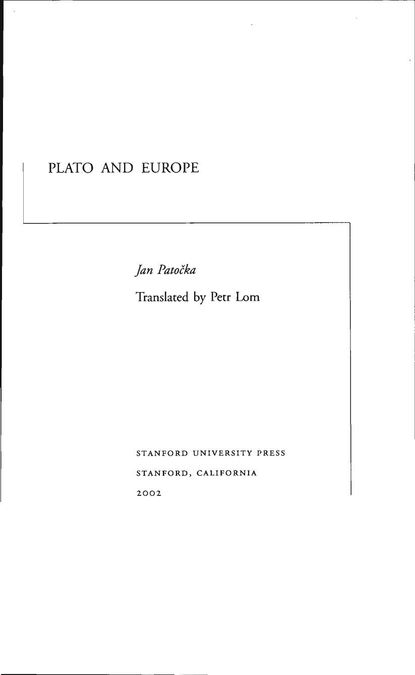 Plato and Europe by Jan Patočka