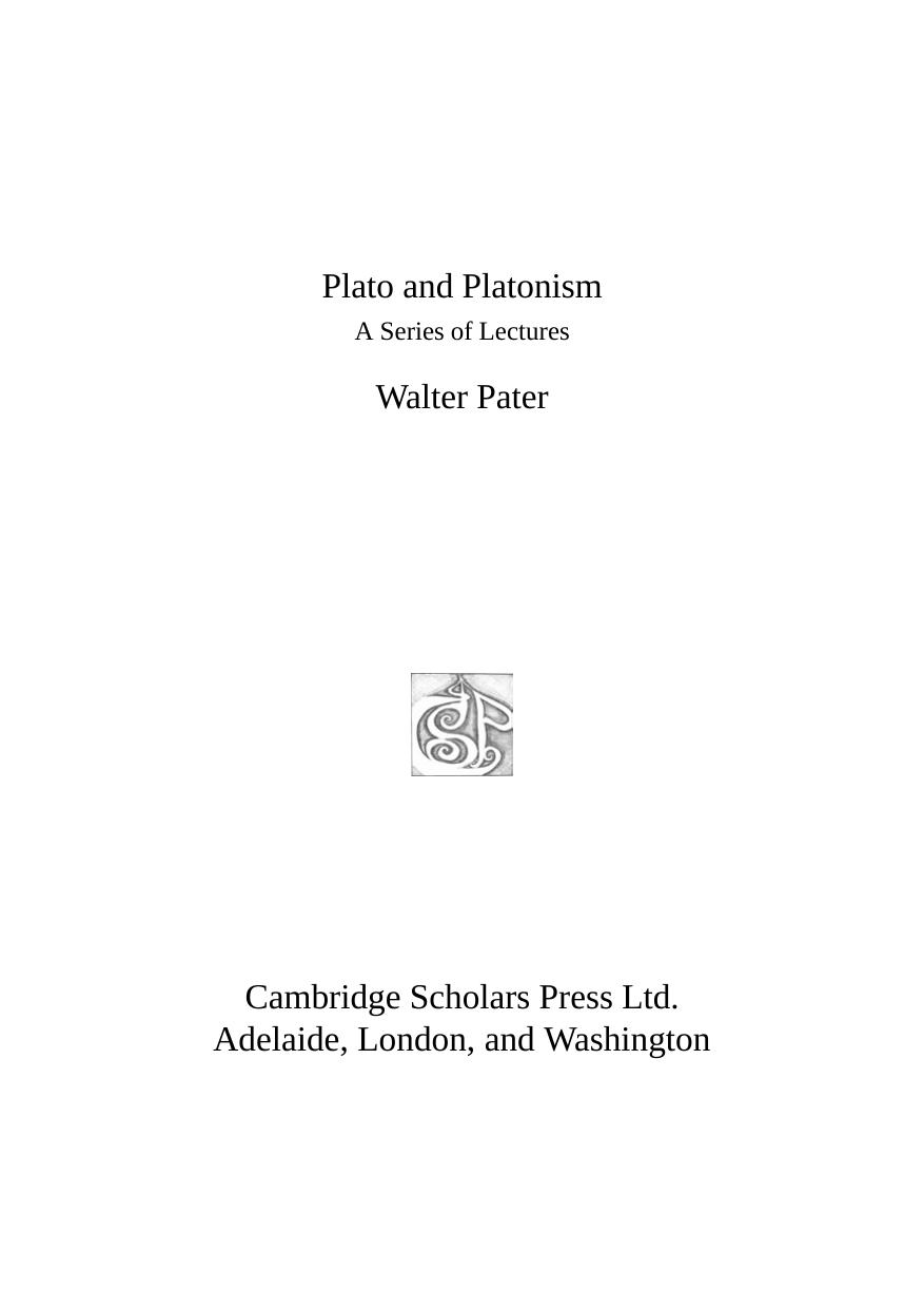 Plato and Platonism by Walter Pater