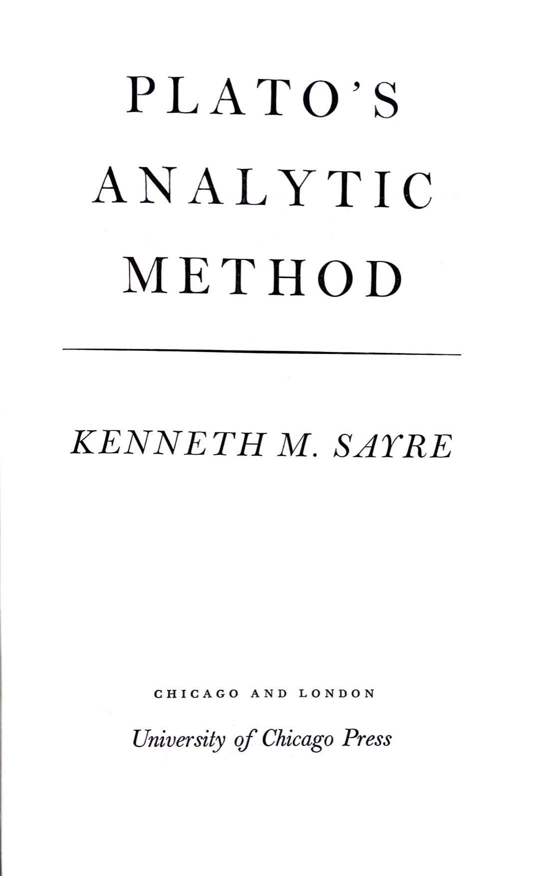 Plato's Analytic Method by K. M. Sayre