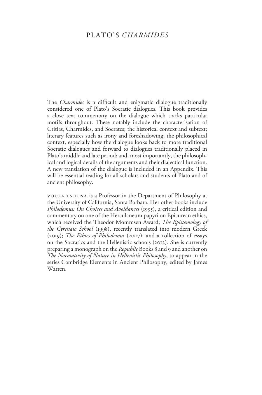 Plato's Charmides: An Interpretative Commentary by Voula Tsouna