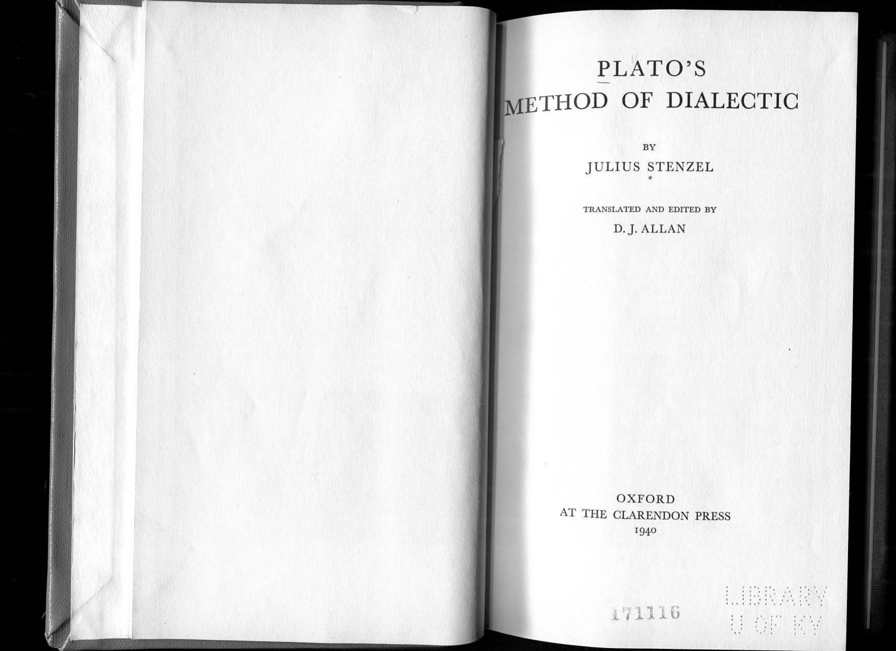 Plato's Method of Dialectic by Julius Stenzel