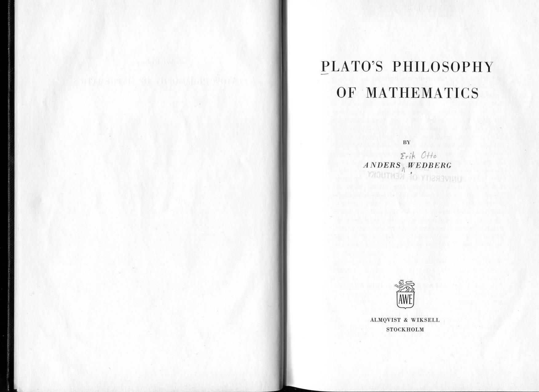 Plato's Philosophy of Mathematics by Anders Wedberg