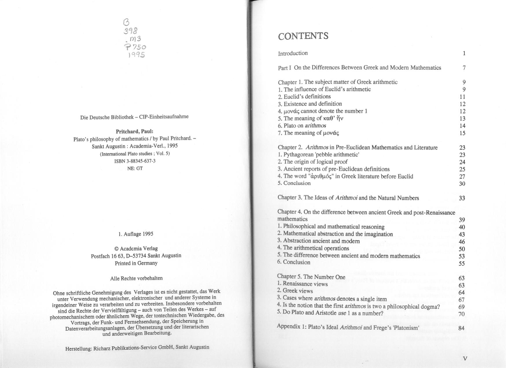 Plato's Philosophy of Mathematics by Paul Pritchard