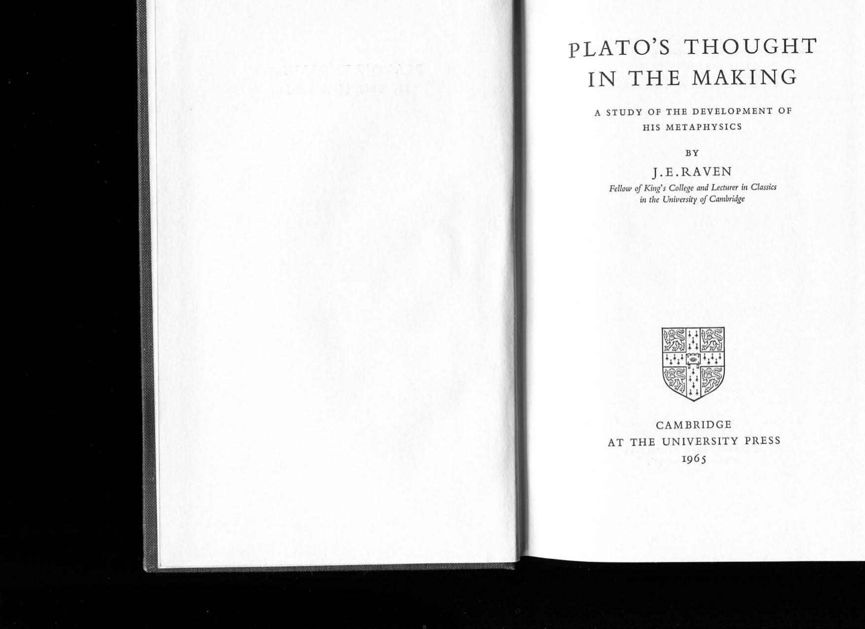 Plato's Thought in the Making by J. E. Raven