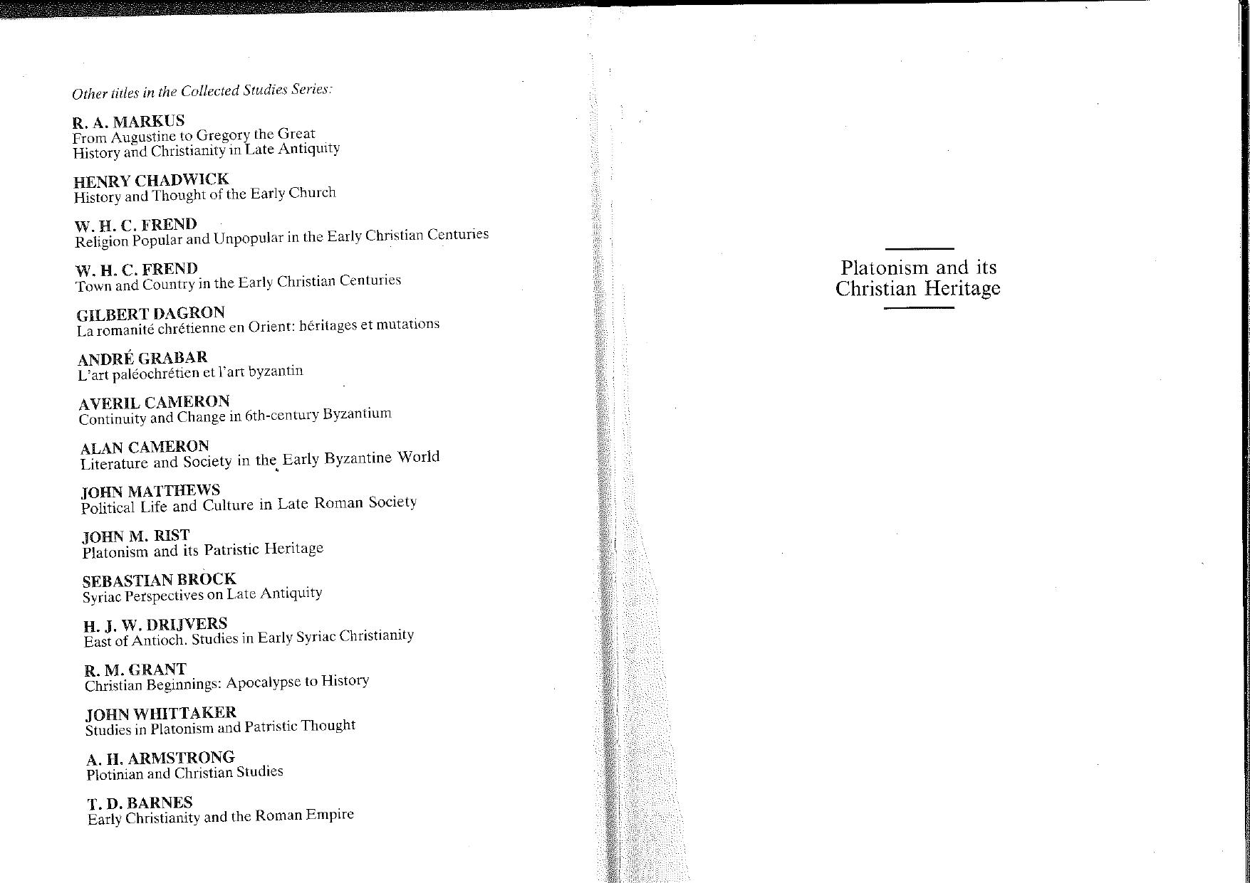 Platonism and its Christian Heritage by J. Rist