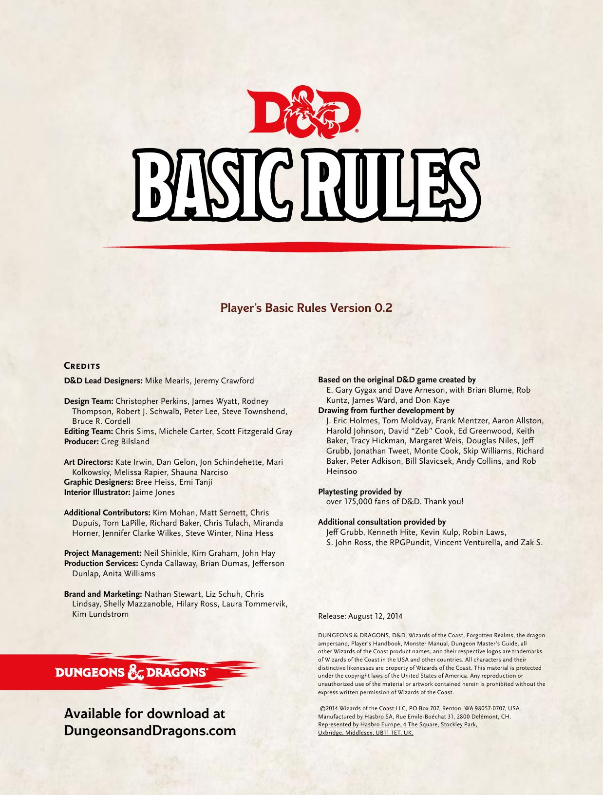 Player's Basic Rules 0.2 by Unknown