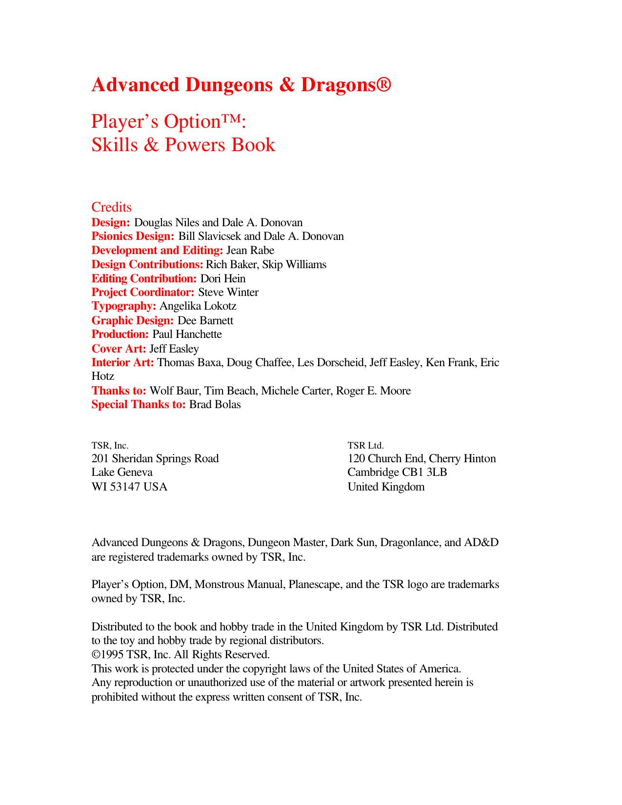 Player's Option (Skills & Powers Book) by Unknown