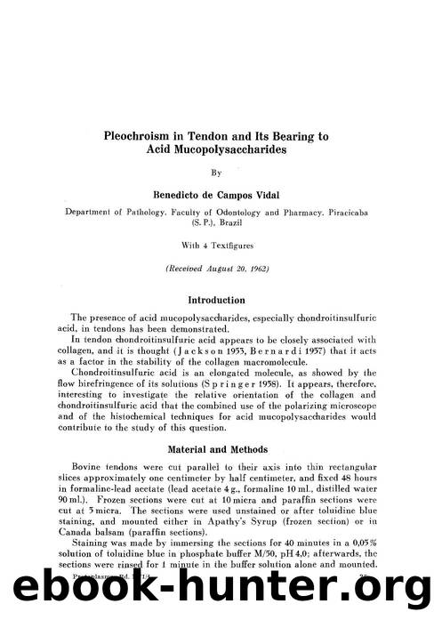 Pleochroism in tendon and its bearing to acid mucopolysaccharides by Unknown