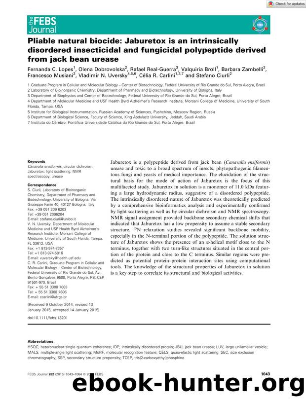 Pliable natural biocide: Jaburetox is an intrinsically disordered insecticidal and fungicidal polypeptide derived from jack bean urease by Unknown