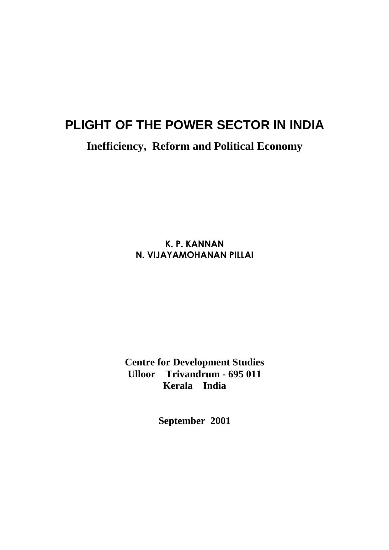 Plight of the Power Sector in India by Vijayamohanan Pillai N