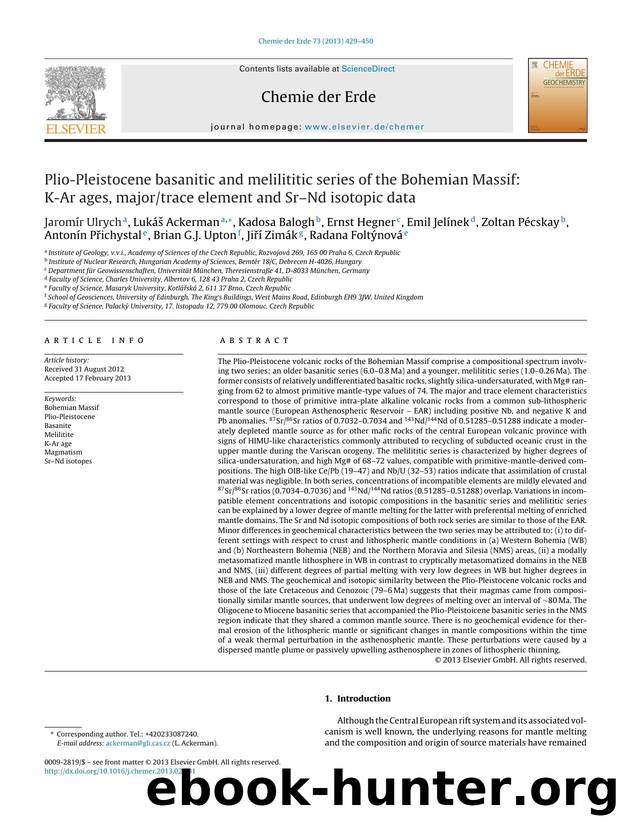 Plio-Pleistocene basanitic and melilititic series of the Bohemian Massif: K-Ar ages, majortrace element and SrâNd isotopic data by unknow