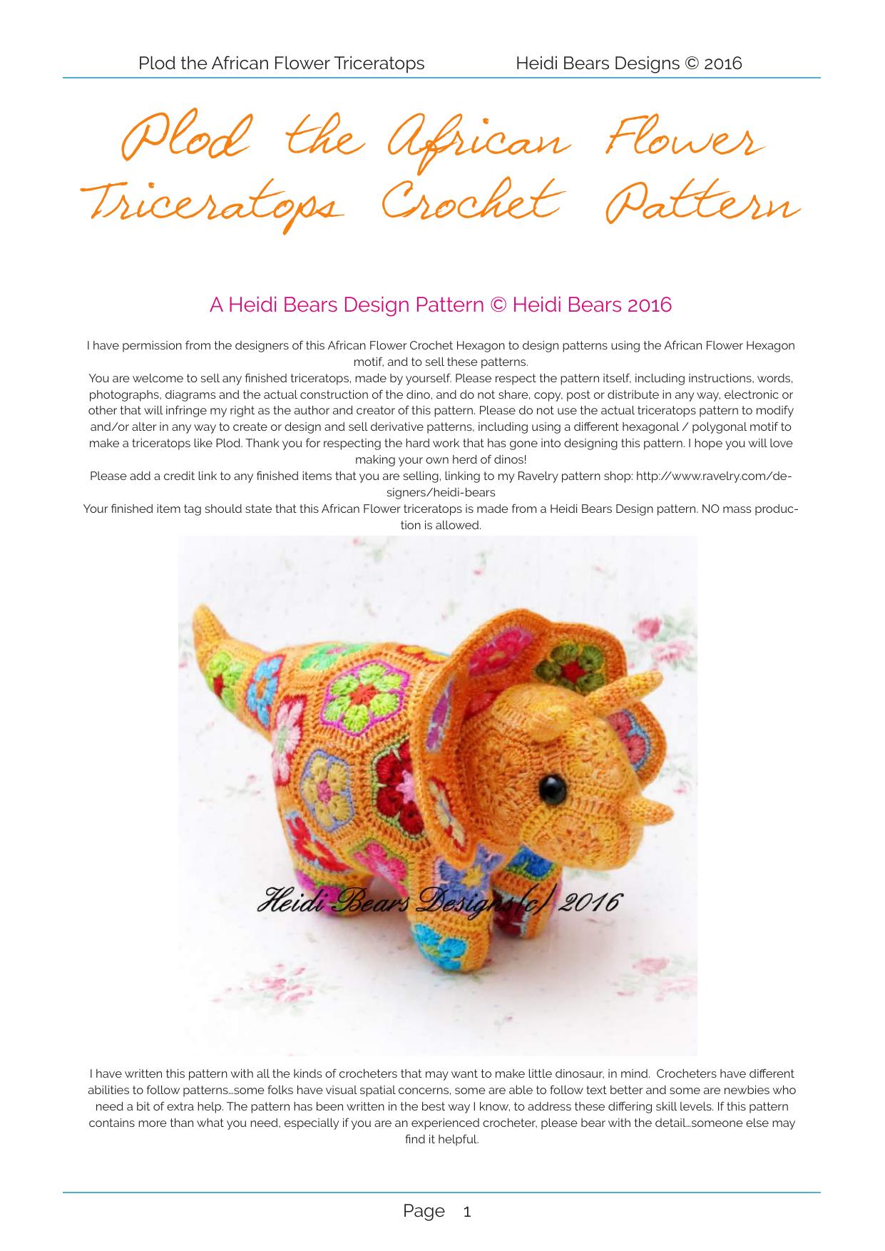 Plod the African Flower Triceratops by Heidi Bears