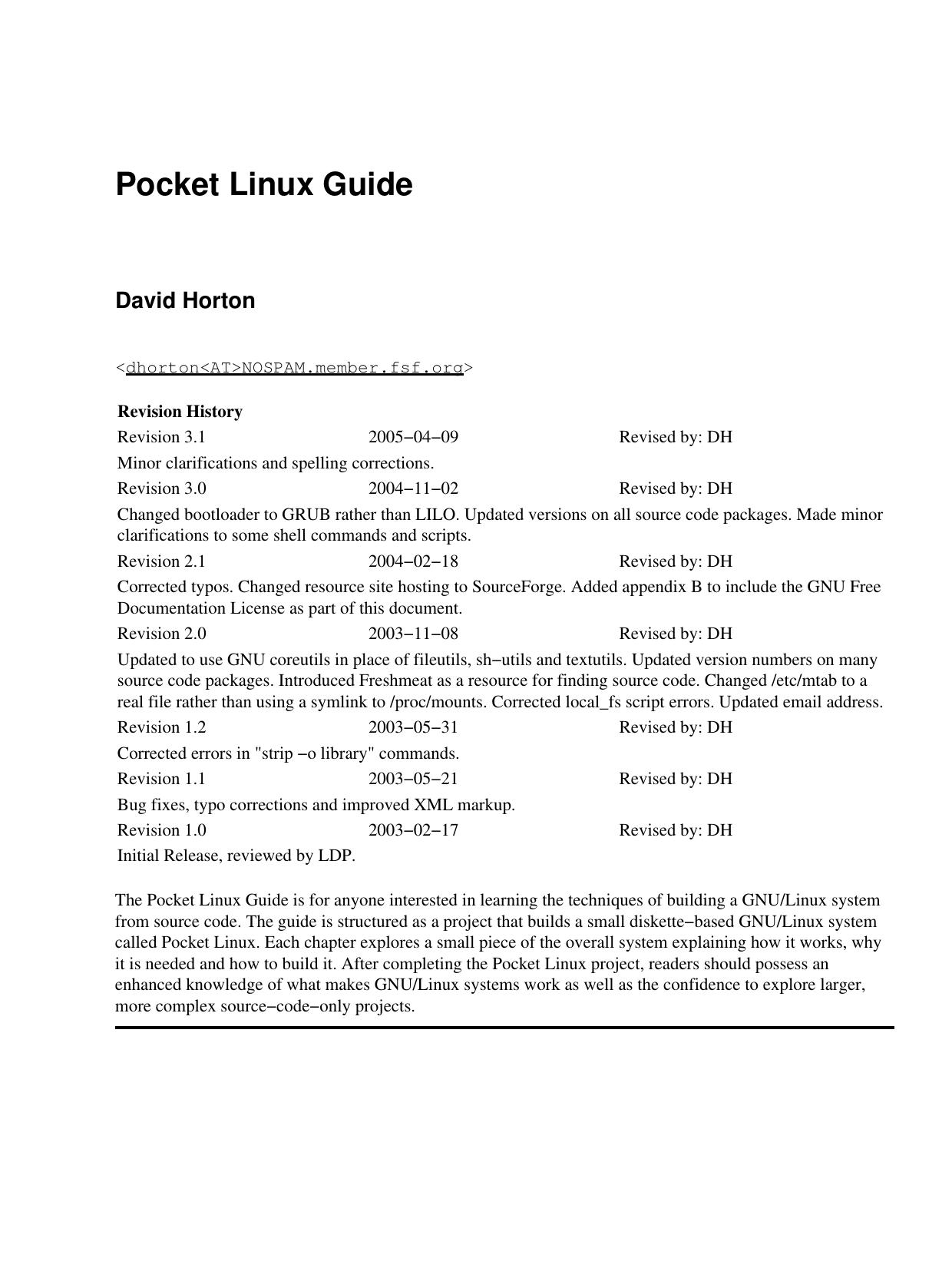Pocket Linux guide by David Horton
