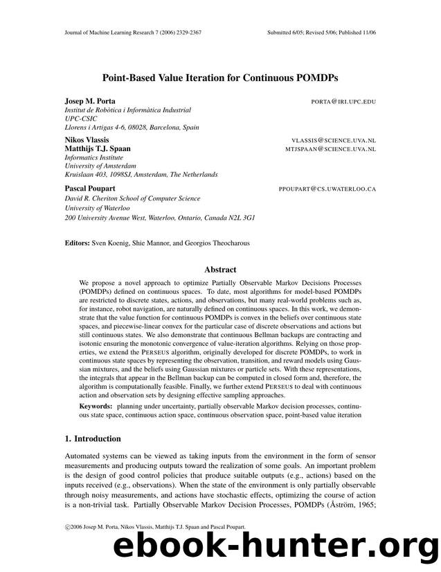Point-Based Value Iteration for Continuous POMDPs by Unknown