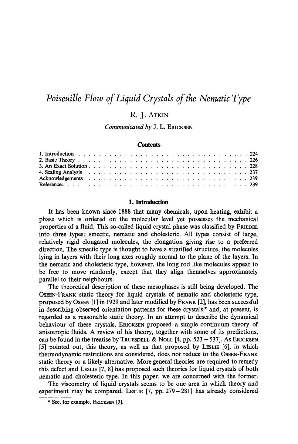 Poiseuille flow of liquid crystals of the nematic type by Unknown