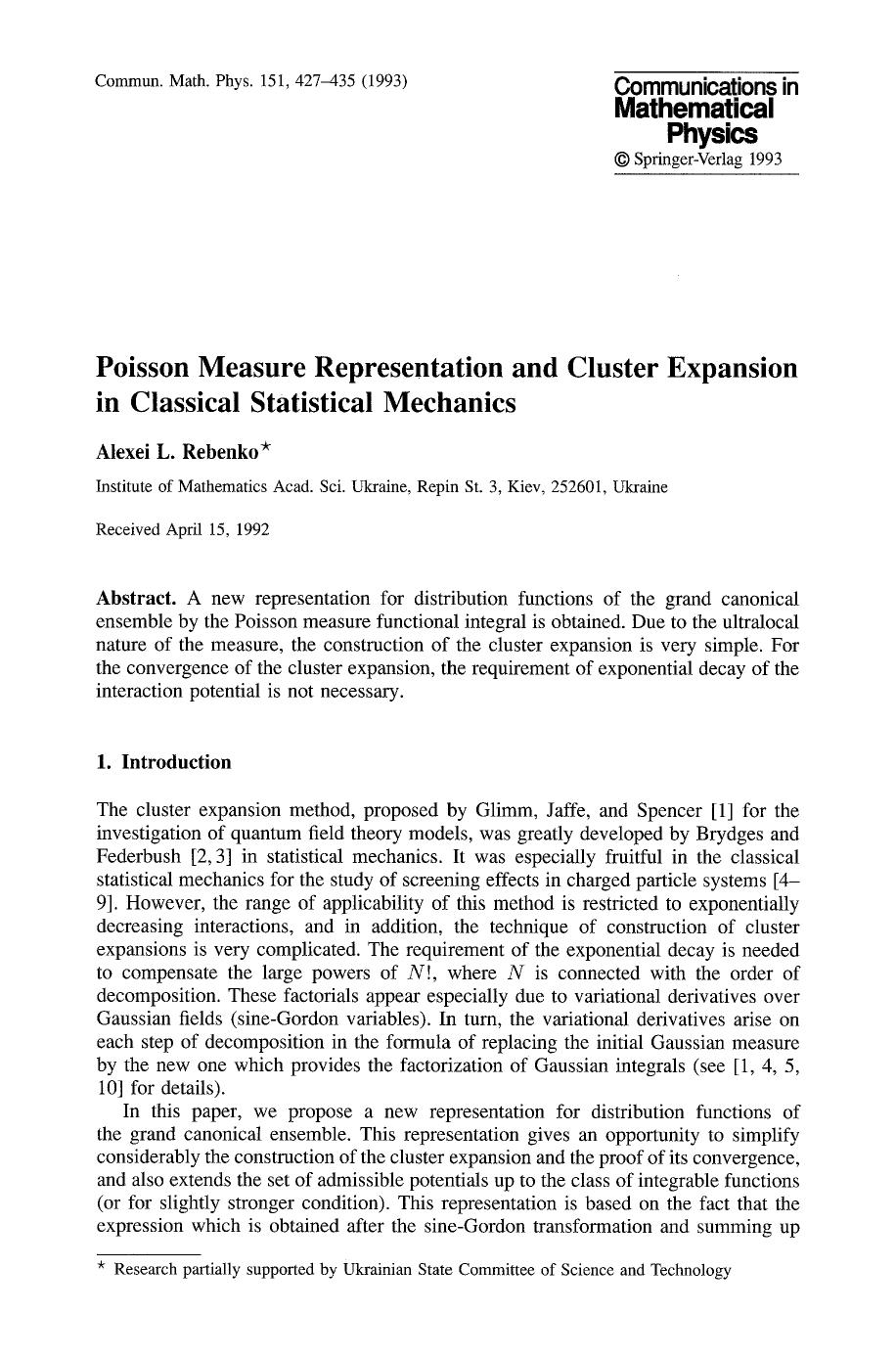 Poisson measure representation and cluster expansion in classical statistical mechanics by Unknown