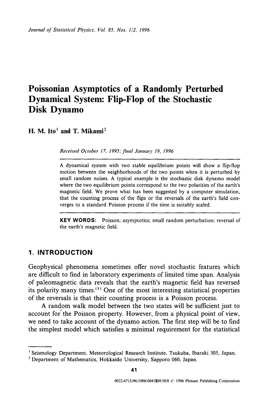 Poissonian asymptotics of a randomly perturbed dynamical system: Flip-flop of the stochastic disk dynamo by Unknown