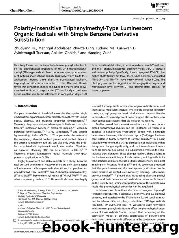 PolarityâInsensitive TriphenylmethylâType Luminescent Organic Radicals with Simple Benzene Derivative Substitution by unknow