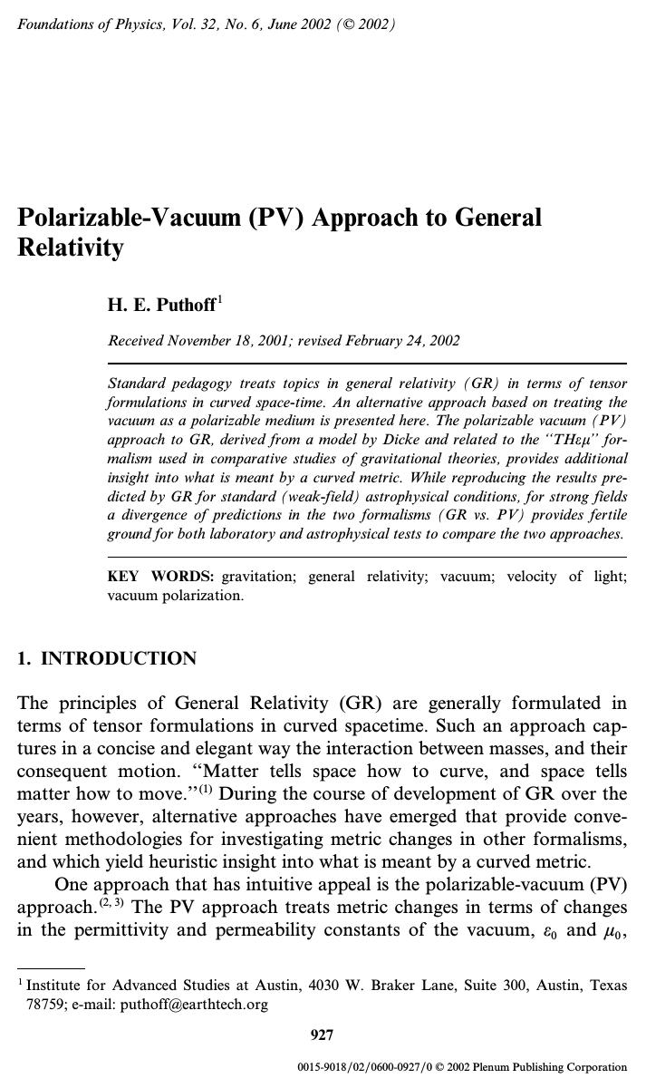 Polarizable-Vacuum (PV) Approach to General Relativity by Unknown