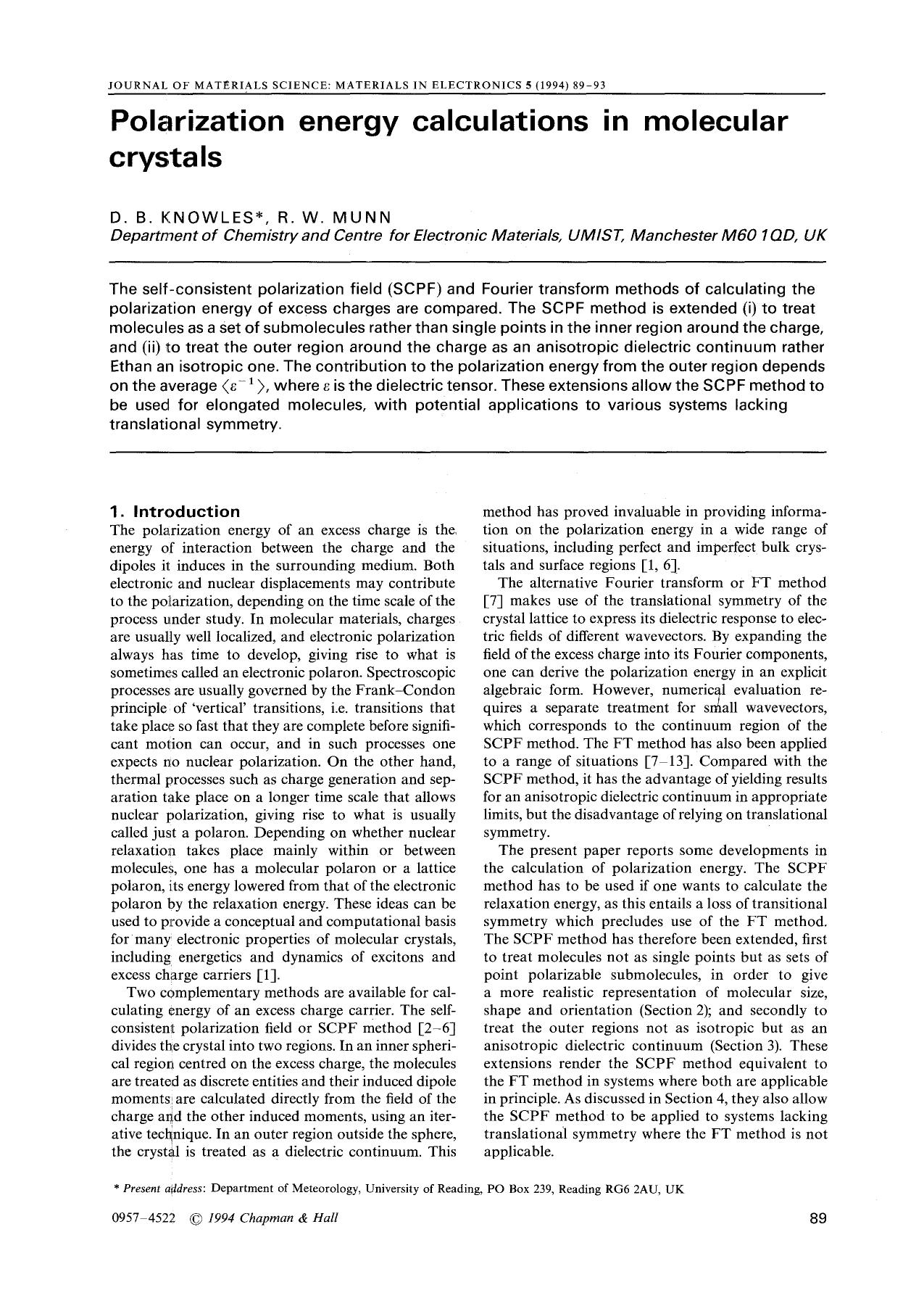 Polarization energy calculations in molecular crystals by Unknown