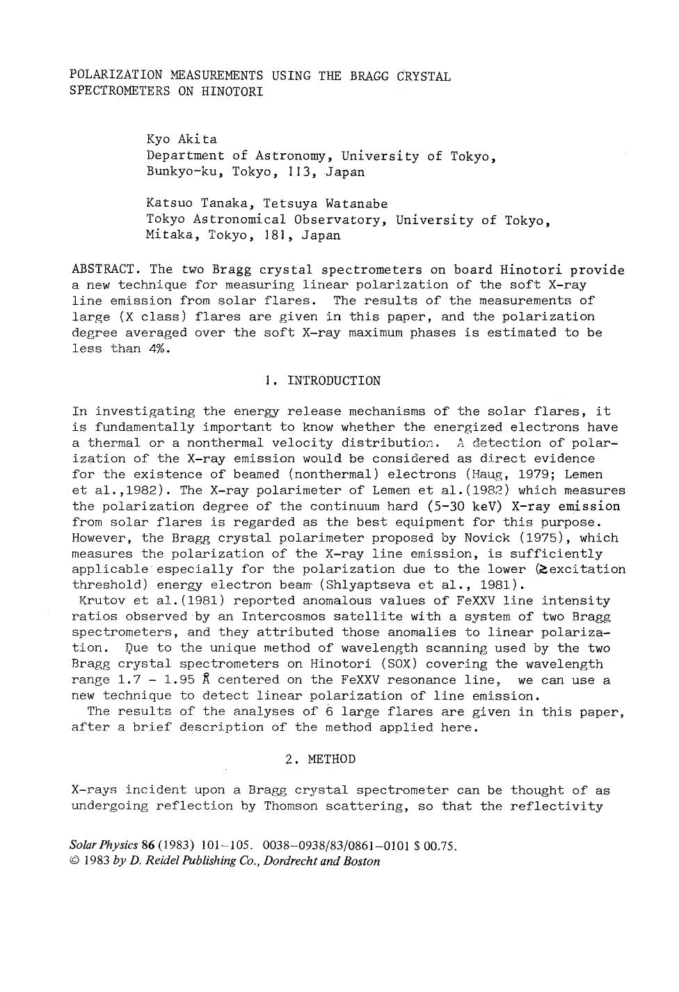 Polarization measurements using the Bragg crystal spectrometers on Hinotori by Unknown