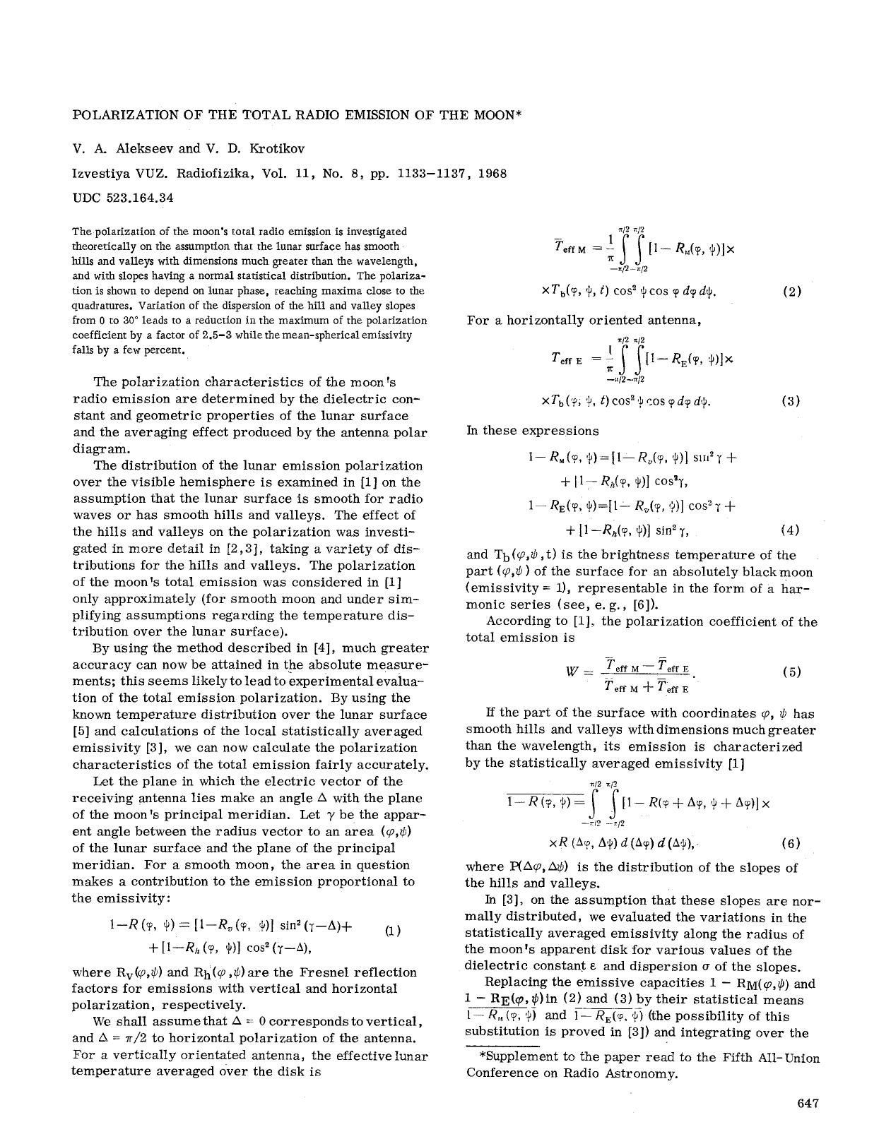 Polarization of the total radio emission of the moon by Unknown