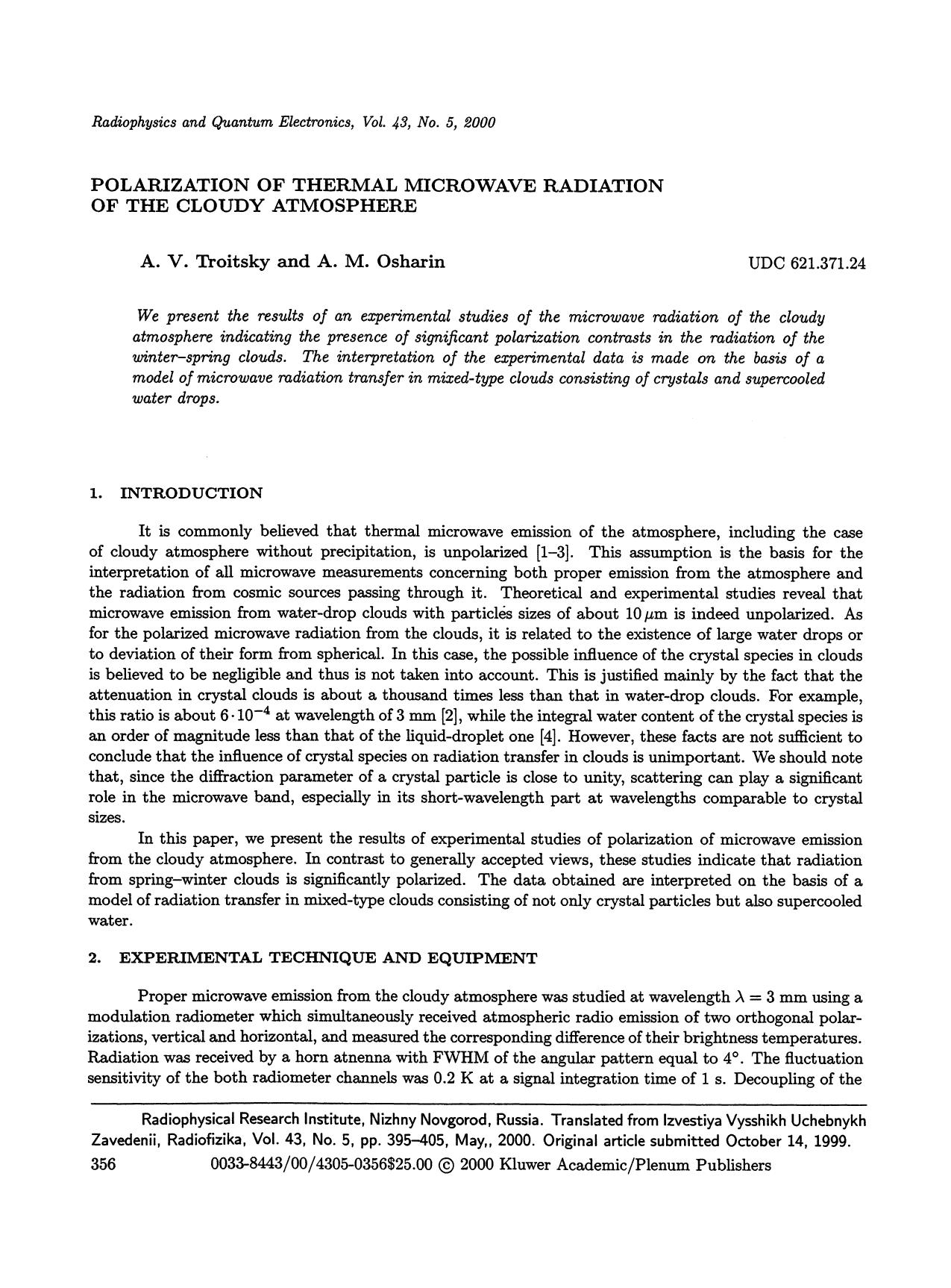 Polarization of thermal microwave radiation of the cloudy atmosphere by Unknown