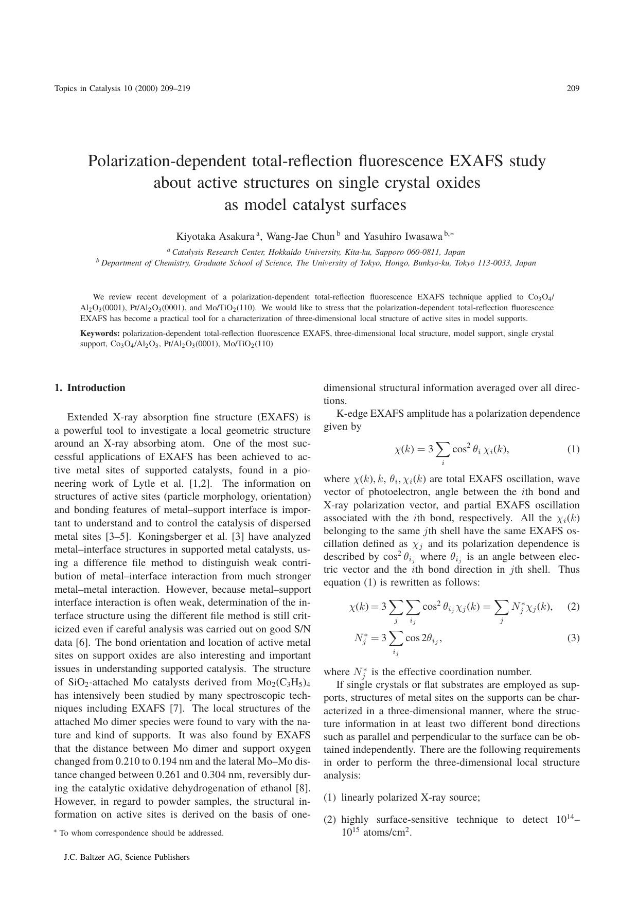 Polarization-dependent total-reflection fluorescence EXAFS study about active structures on single crystal oxides as model catalyst surfaces by Unknown