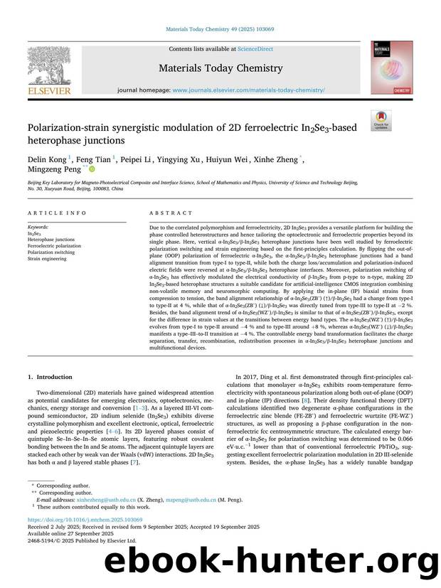 Polarization-strain synergistic modulation of 2D ferroelectric In2Se3-based heterophase junctions by Delin Kong & Feng Tian & Peipei Li & Yingying Xu & Huiyun Wei & Xinhe Zheng & Mingzeng Peng