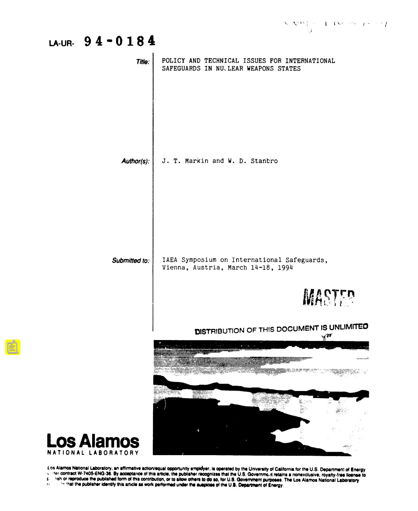 Policy and technical issues for international safeguards in nuclear weapons states None by LANL Research Library LWW Project