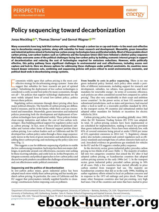 Policy sequencing toward decarbonization by Jonas Meckling & Thomas Sterner & Gernot Wagner
