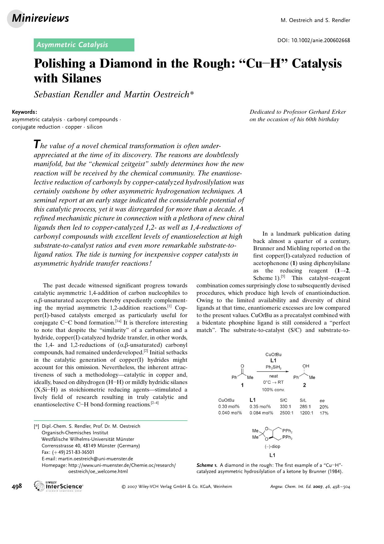 Polishing a Diamond in the Rough: "Cu[bond]H" Catalysis with Silanes by Unknown