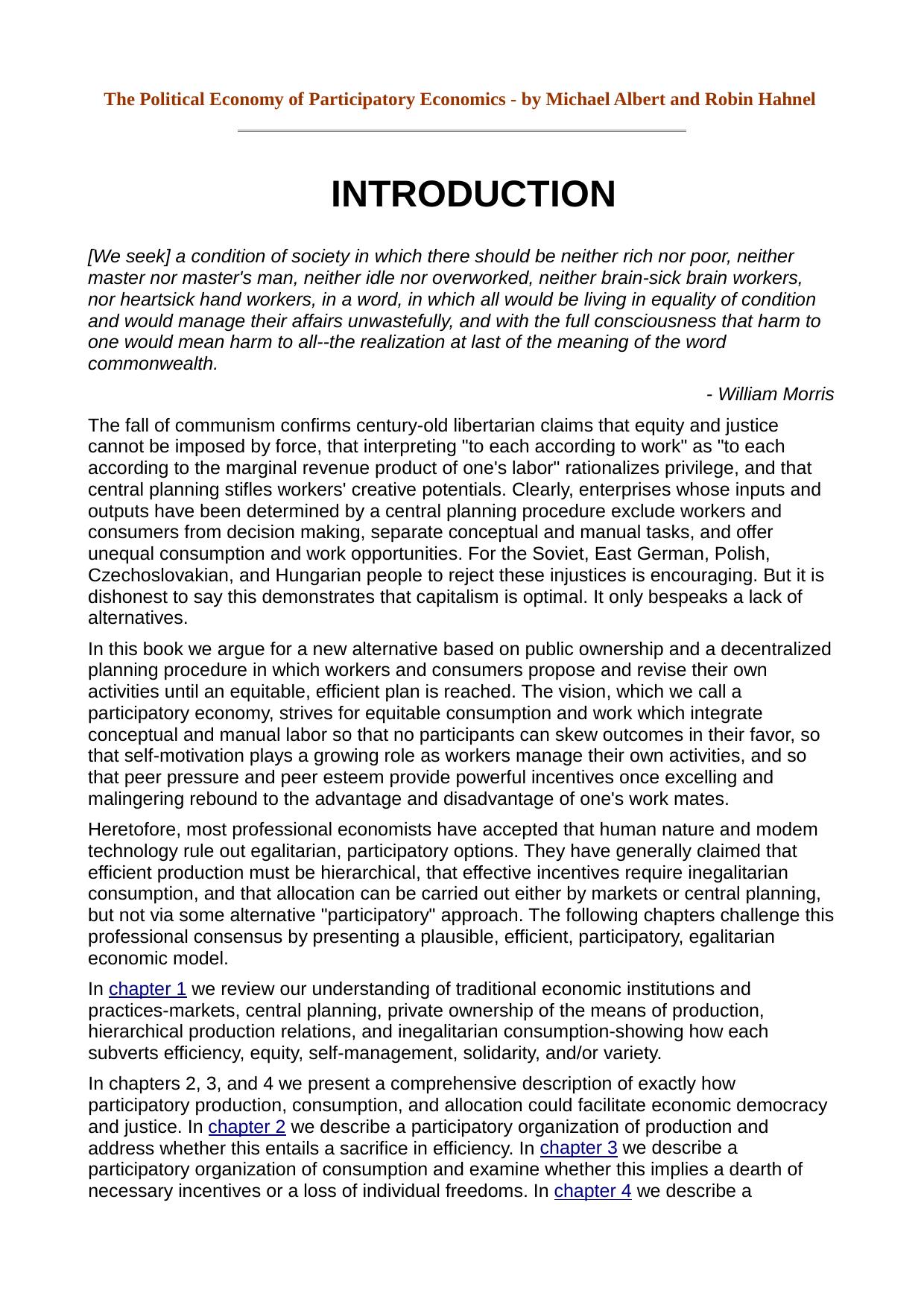 Political Economy of Participatory Economics by Albert Michael - Hahnel Robin