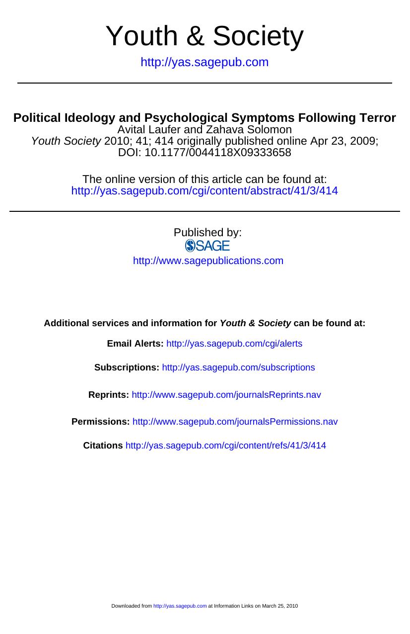 Political Ideology and Psychological Symptoms Following Terror by Laufer A. Solomon Z