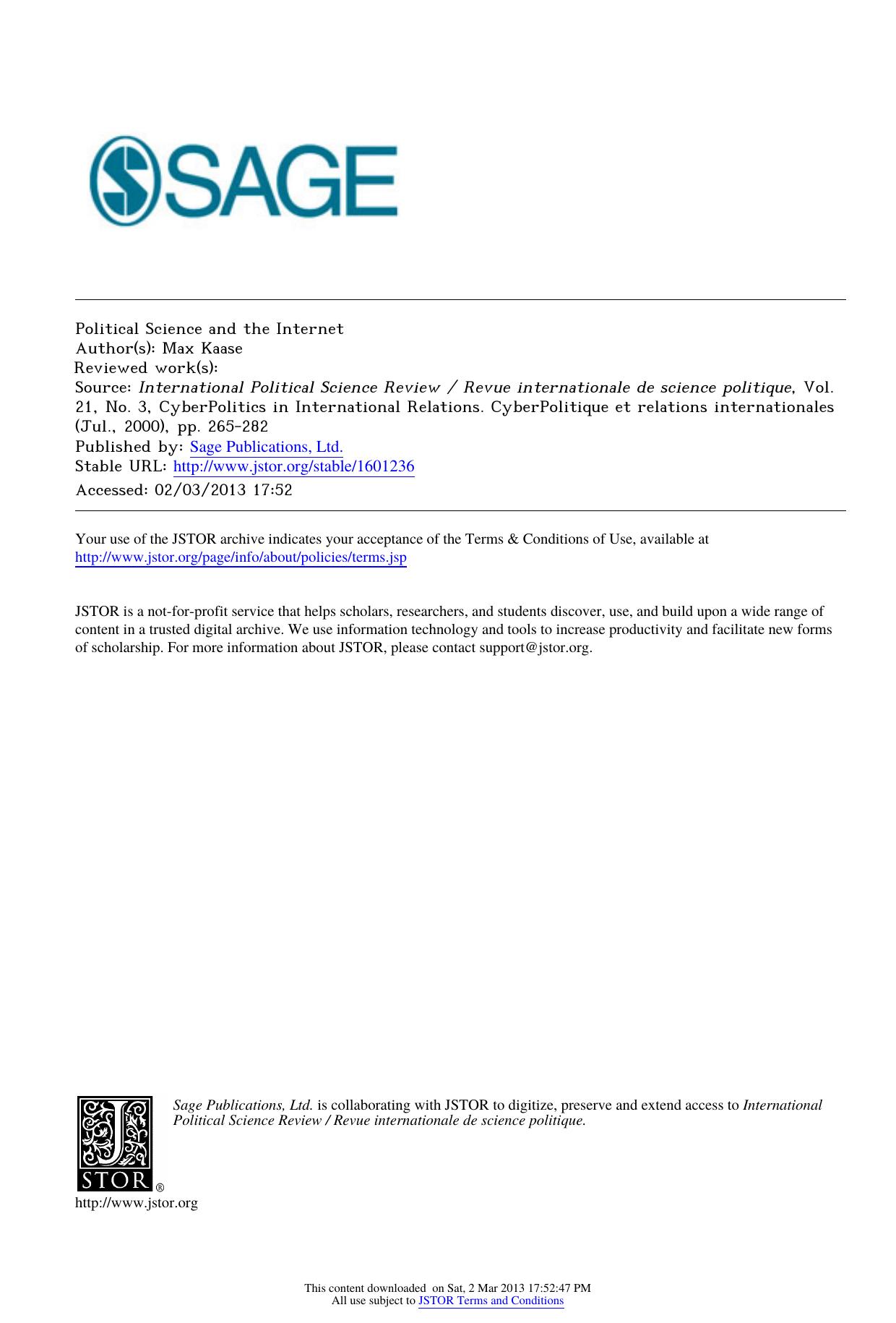 Political Science and the Internet by Unknown