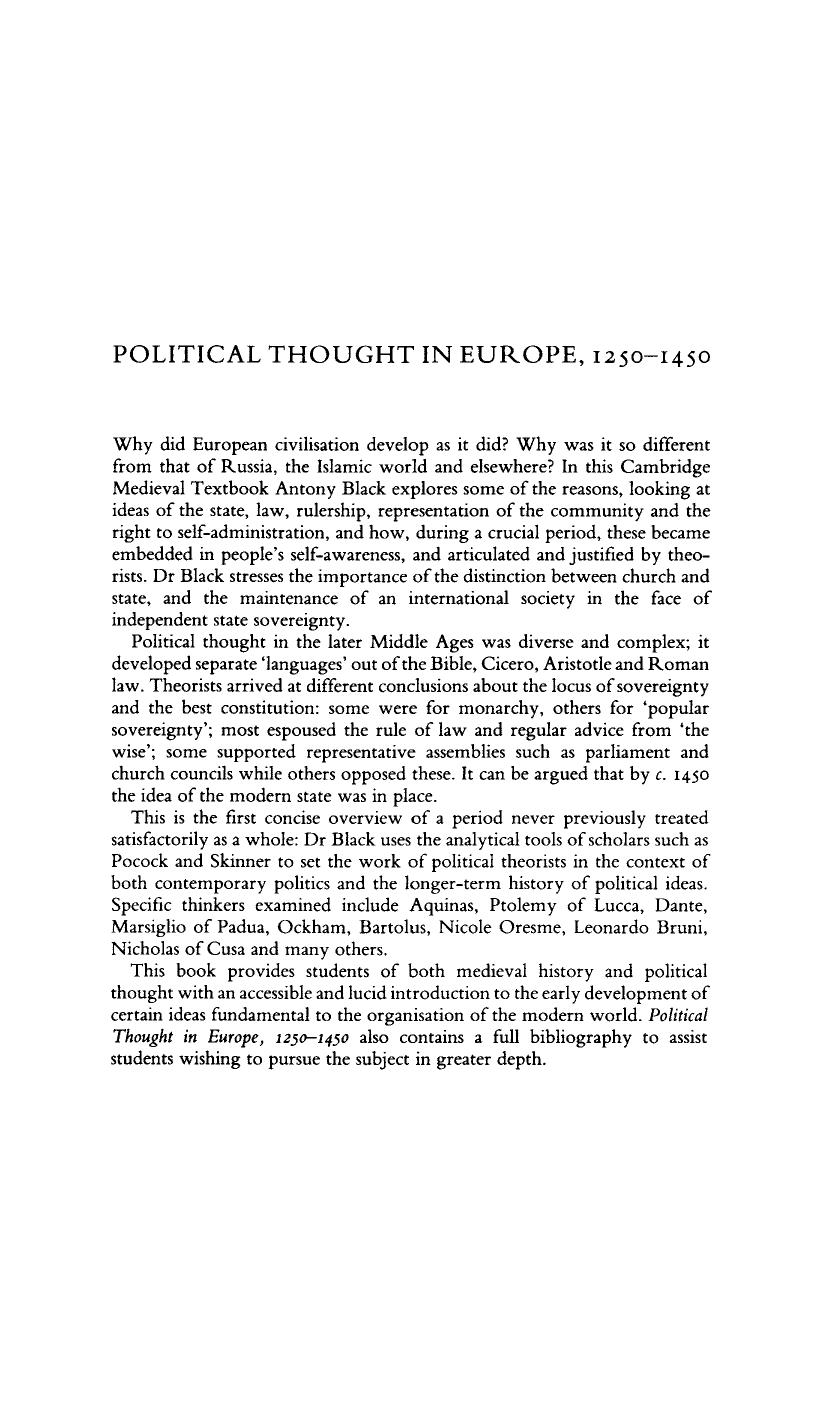 Political Thought in Europe, 1250â1450 by Anthony Black