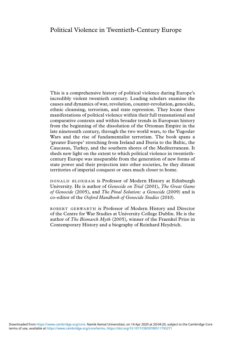 Political Violence in Twentieth-Century Europe by Donald Bloxham; Robert Gerwarth