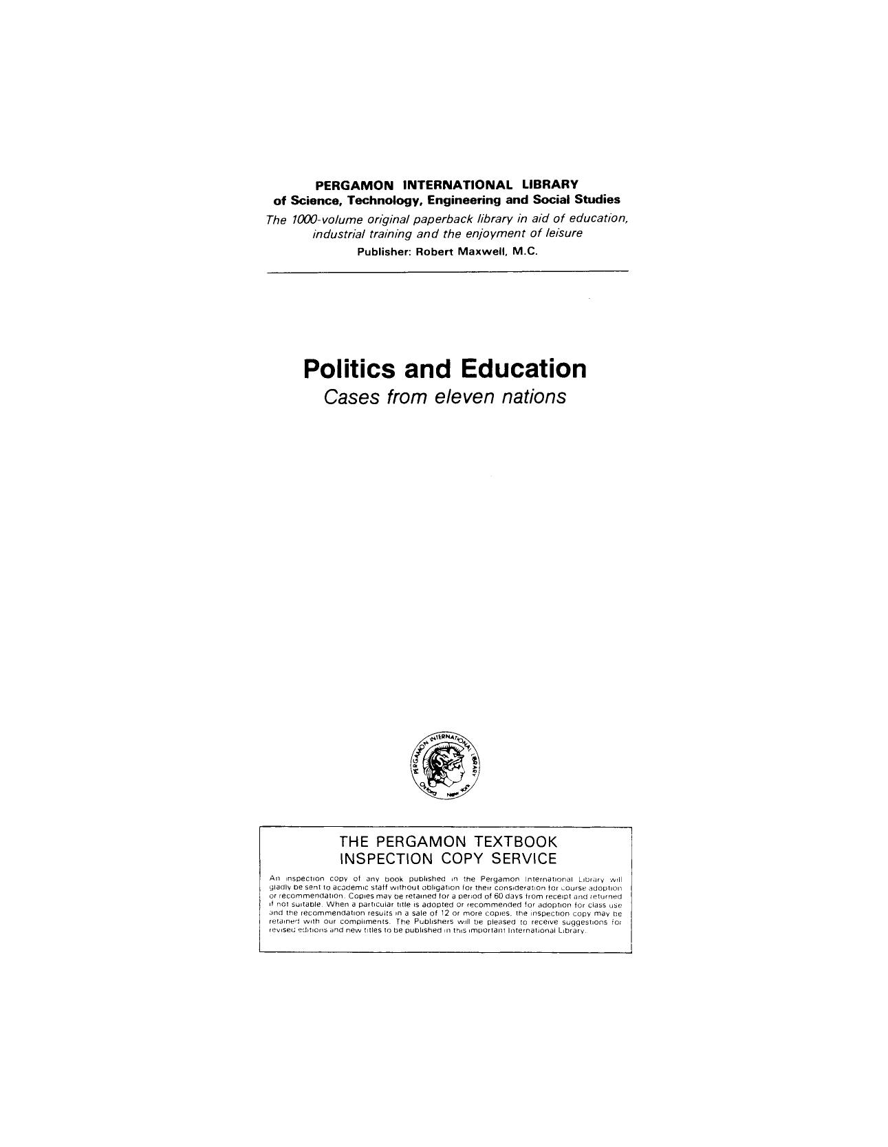 Politics and Education. Cases from Eleven Nations by R. Murray Thomas (Eds.)