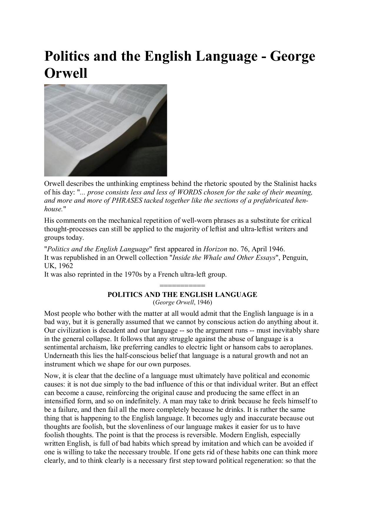 Politics and the English Language by George Orwell