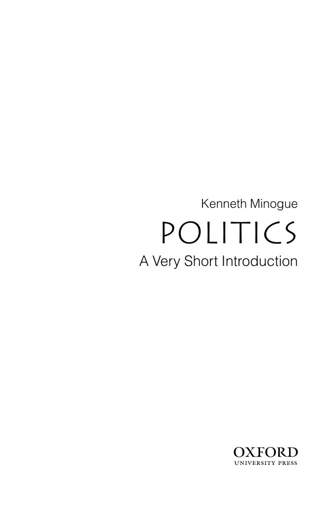 Politics: a very short introduction by Kenneth Minogue