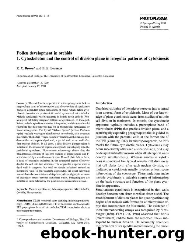 Pollen development in orchids 1. Cytoskeleton and the control of division plane in irregular patterns of cytokinesis by Unknown