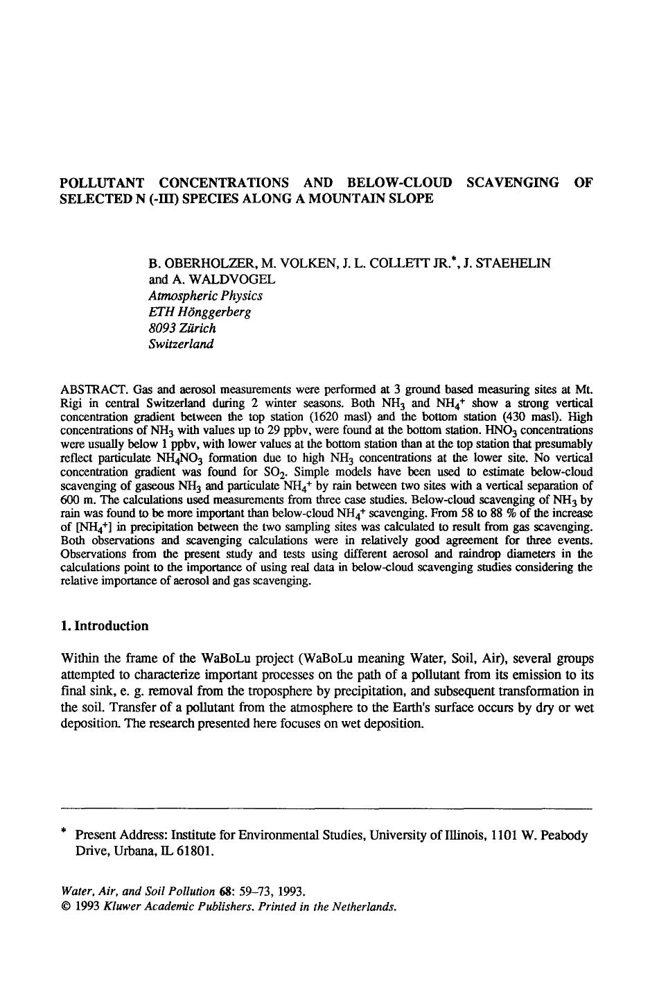 Pollutant concentrations and below-cloud scavenging of selected N (-III) species along a mountain slope by Unknown