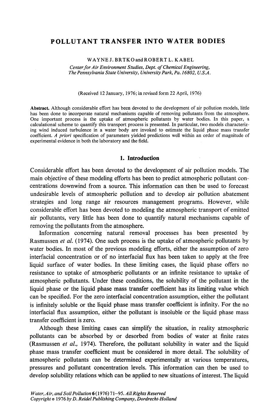 Pollutant transfer into water bodies by Unknown