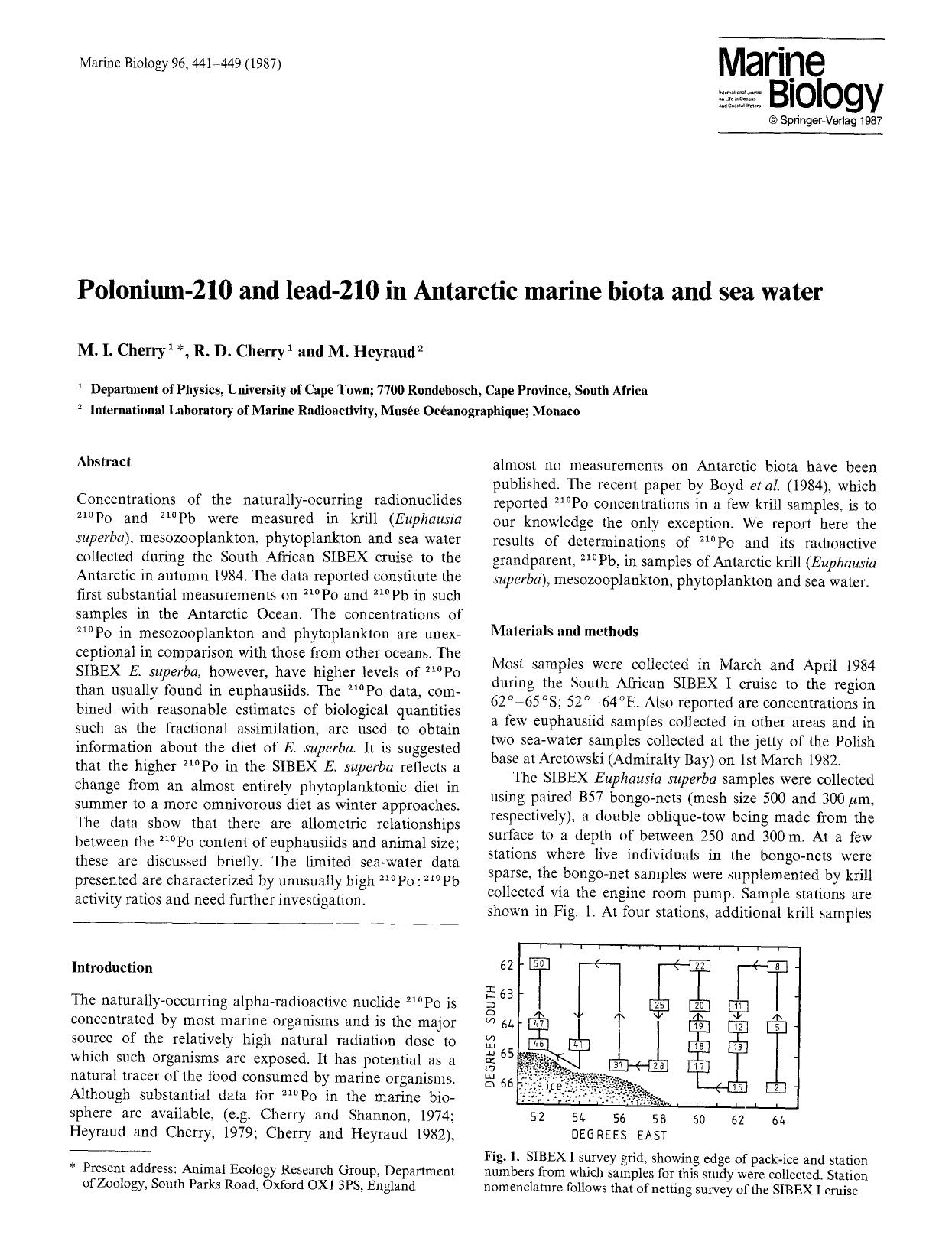 Polonium-210 and lead-210 in Antarctic marine biota and sea water by Unknown