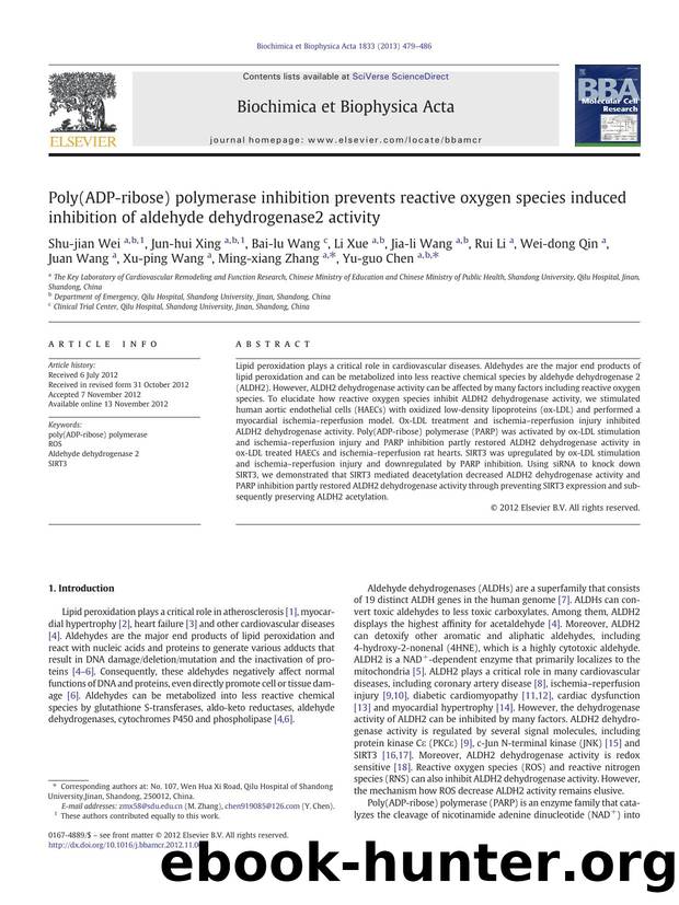 Poly(ADP-ribose) polymerase inhibition prevents reactive oxygen species induced inhibition of aldehyde dehydrogenase2 activity by unknow
