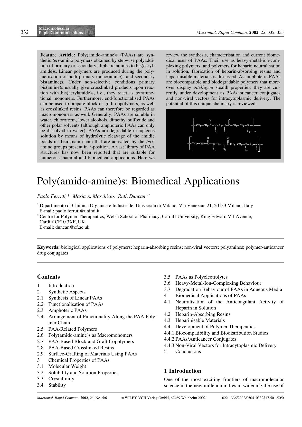 Poly(amido-amine)s: Biomedical Applications by Unknown