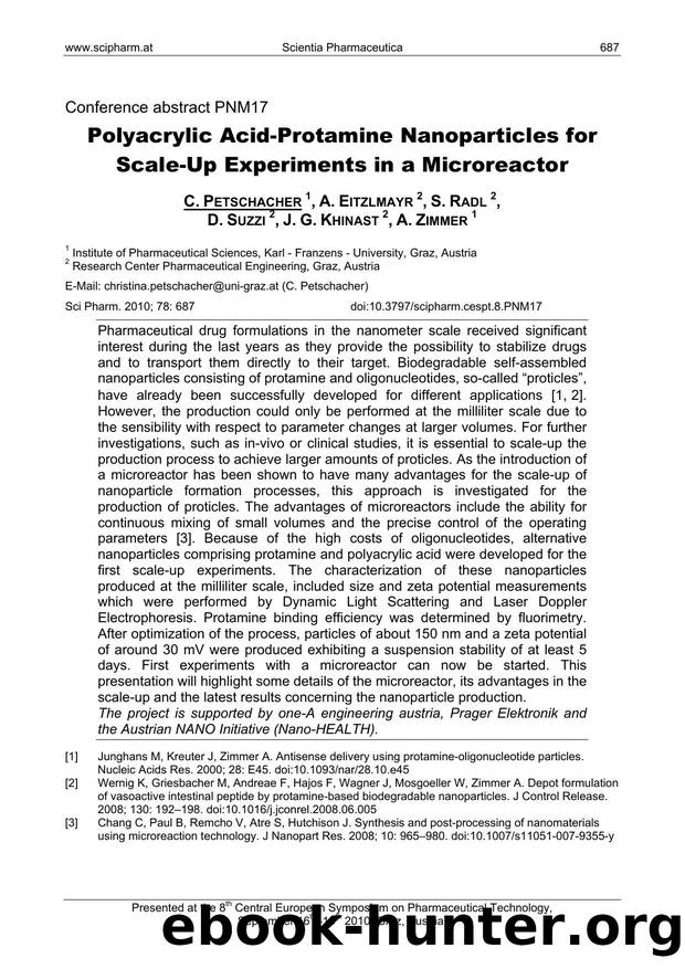 Polyacrylic Acid-Protamine Nanoparticles for Scale-Up Experiments in a Microreactor by C. PETSCHACHER & A. EITZLMAYR & S. RADL & D. SUZZI & J. G. KHINAST & A. ZIMMER