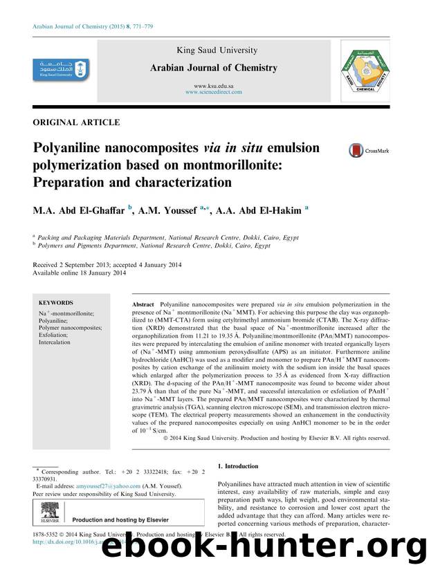 Polyaniline nanocomposites via in situ emulsion polymerization based on montmorillonite: Preparation and characterization by M.A. Abd El-Ghaffar & A.M. Youssef & A.A. Abd El-Hakim